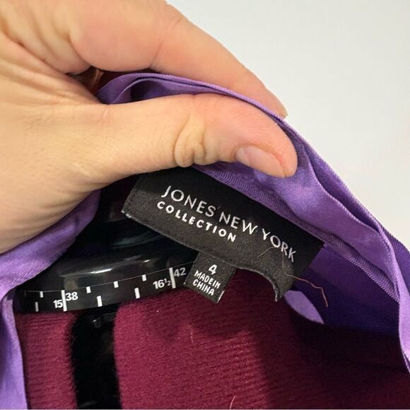 Jones NY Silk Satin Purple Bow Flutter Silk Blouse Fall Long-Sleeved sz 4 - Picture 7 of 13